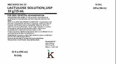 Ndc 81033-241-32 Lactulose 32 Oz Bottle (Flat Label    Lactulose 10g 15ml 32 Fl Oz  Bottle   For Cder)